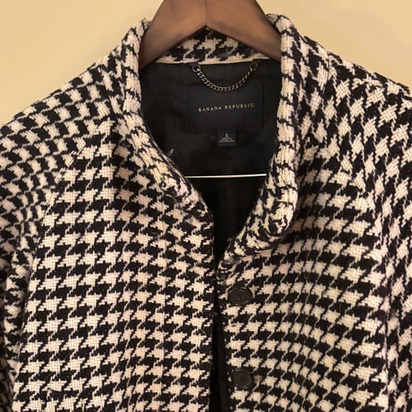 Banana Republic Women's Houndstooth Blazer in Black &  White Wool Blend Sz S - Picture 4 of 6